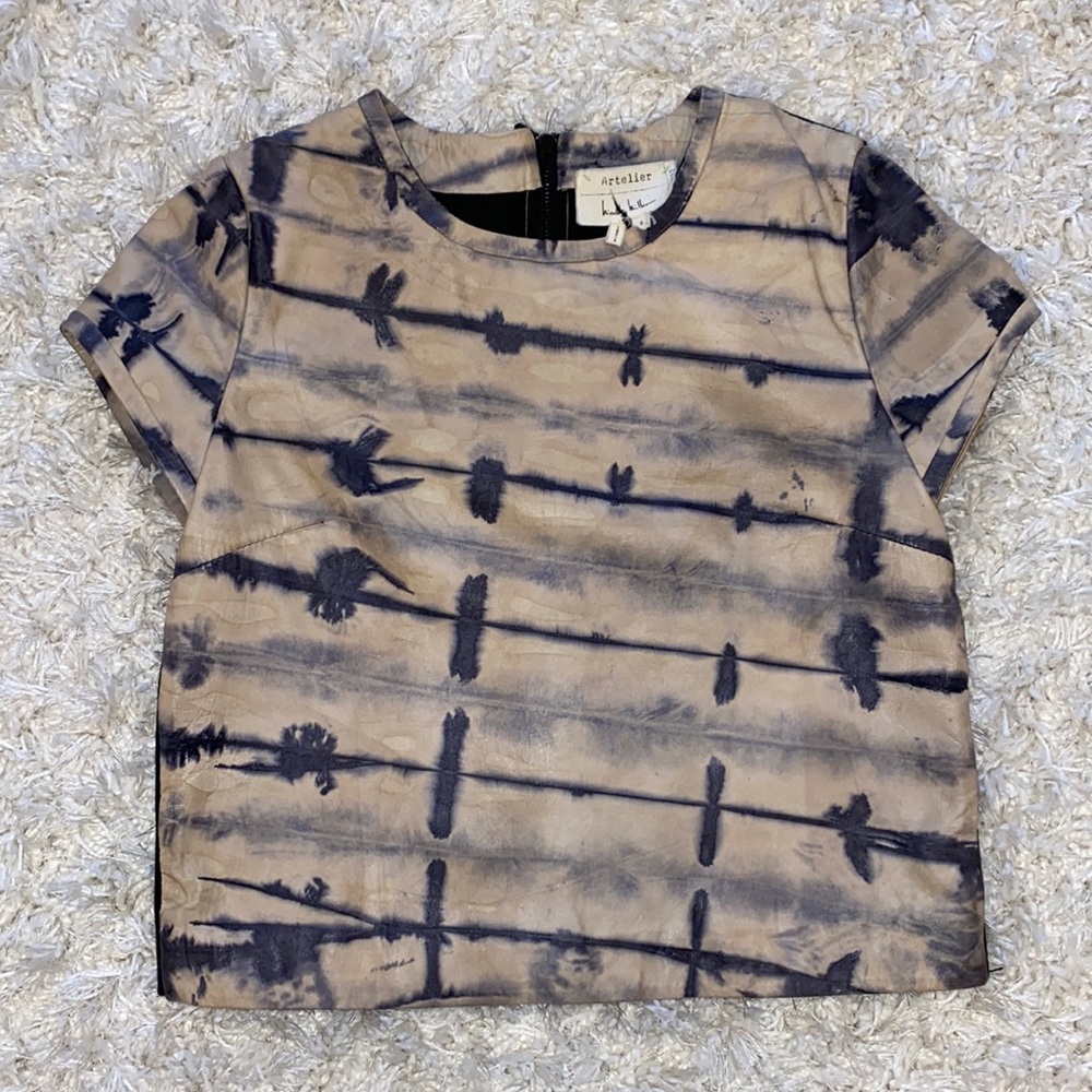 Nicole Miller Genuine Leather Print Top - S